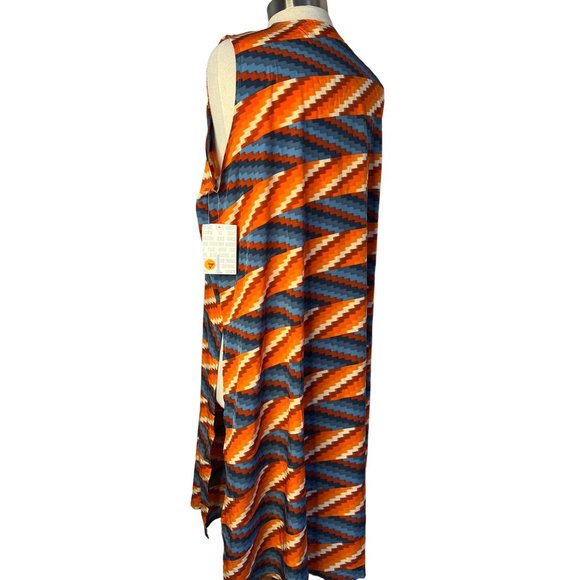 NW T Lula Roe Large Open Front Cardigan Size Large Red Orange Blue Aztec Long Sl - Picture 4 of 13
